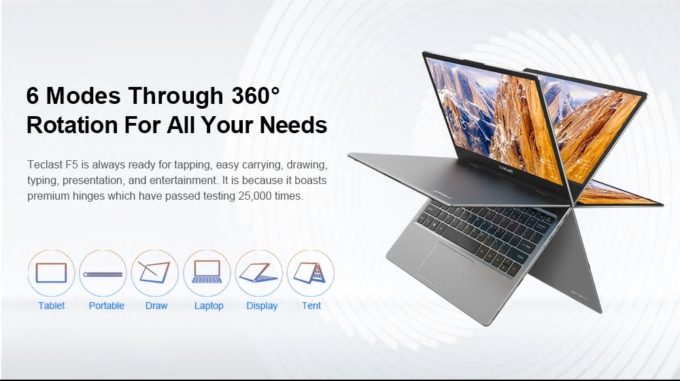 Teclast F5】超軽量、モバイルに快適な高コスパノートPC、便利な360度